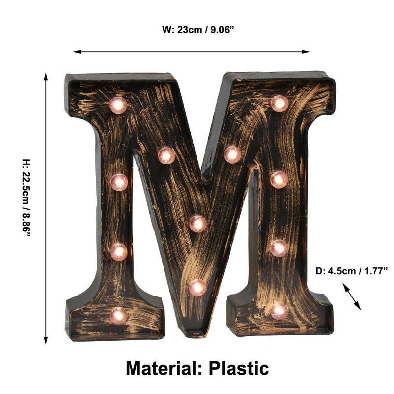 Pooqla Vintage Light Up Marquee Letters with Lights â€“ Illuminated Industrial Style Lighted Alphabet Letter Signs - Coffee Bar Apartment Bedroom Wall Home Initials Decor - M - Image 5